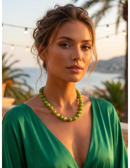 COLLARES VERDES PISTACHO CORTOS DISEÑO DE PIEDRA | DIA Y NOCHE
