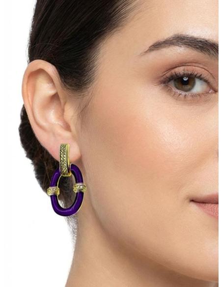 PENDIENTES ELEGANTES MORADOS ARO PEQUEÑO Y CIRCON | JOYA CLASICA RENOVADA