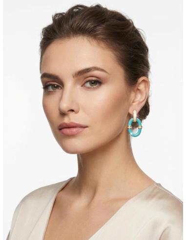 PENDIENTES ELEGANTES AZULES ARO PEQUEÑO Y CIRCON | JOYA CLASICA RENOVADA