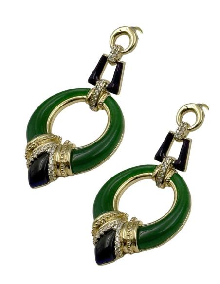 PENDIENTES MUJER LARGOS VERDES Y MORADOS | JOYA ELEGANTE CHIC
