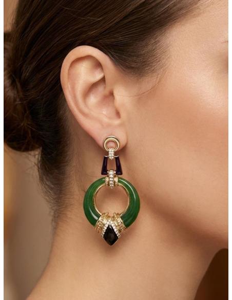 PENDIENTES MUJER LARGOS VERDES Y MORADOS | JOYA ELEGANTE CHIC