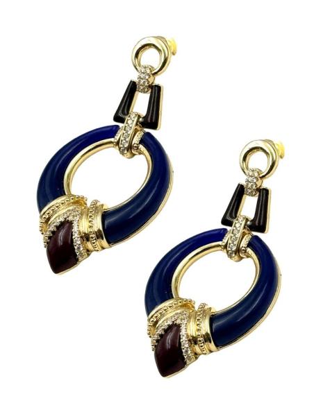 PENDIENTES MUJER LARGOS AZUL MARINO Y GRANATE | JOYA ELEGANTE CHIC