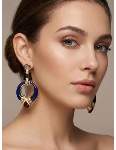 PENDIENTES MUJER LARGOS AZUL MARINO Y GRANATE | JOYA ELEGANTE CHIC