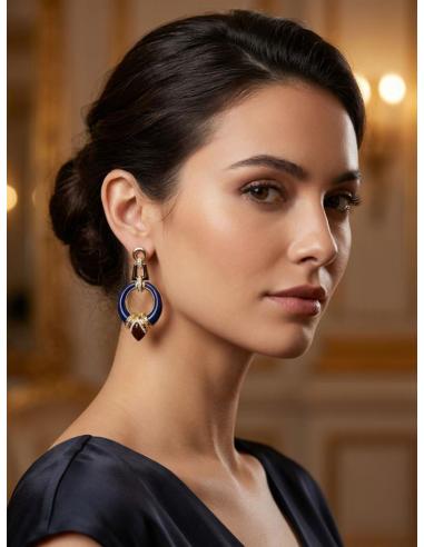 PENDIENTES MUJER LARGOS AZUL MARINO Y GRANATE | JOYA ELEGANTE CHIC
