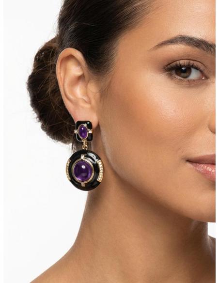 PENDIENTES ELEGANTES MORADOS Y NEGROS PARA MUJER | BODA Y EVENTO