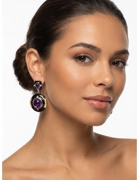 PENDIENTES ELEGANTES MORADOS Y NEGROS PARA MUJER | BODA Y EVENTO