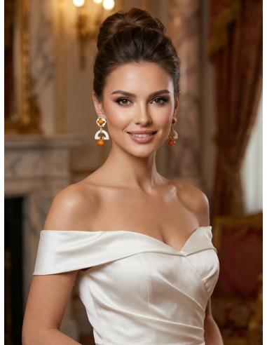 PENDIENTES MUJER LARGOS BLANCO ROTO Y CORAL | JOYA ELEGANTE CHIC