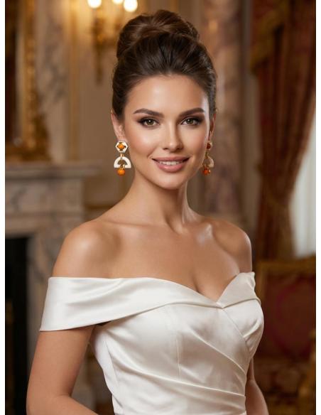 PENDIENTES MUJER LARGOS BLANCO ROTO Y CORAL | JOYA ELEGANTE CHIC