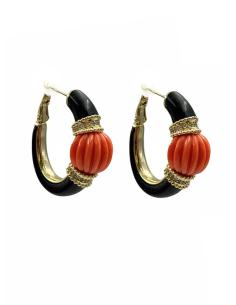 PENDIENTES NEGROS Y CORAL AROS ELEGANTES | CLASICO CHIC