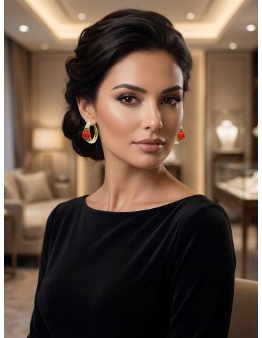 PENDIENTES BLANCO ROTO Y CORAL AROS ELEGANTES | CLASICO CHIC