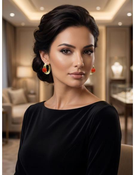 PENDIENTES BLANCO ROTO Y CORAL AROS ELEGANTES | CLASICO CHIC