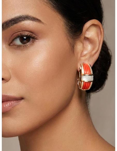 PENDIENTES MUJER CORAL CON CIRCONITAS ELEGANTES | JOYA BODA DIA Y NOCHE
