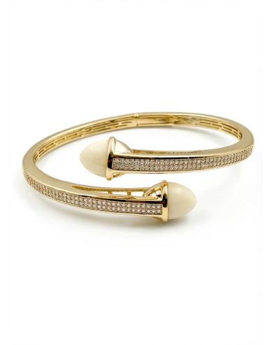 PULSERA DORADA DE MUJER BLANCO ROTO CON CIRCONITAS | ESTILO CASUAL
