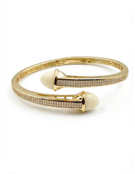 PULSERA DORADA DE MUJER BLANCO ROTO CON CIRCONITAS | ESTILO CASUAL