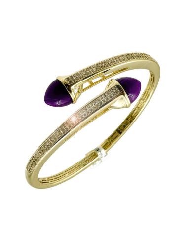 PULSERA DORADA DE MUJER PIEDRA MORADA Y CIRCONITAS | ESTILO CASUAL
