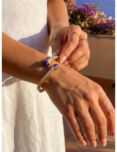 PULSERA DORADA DE MUJER PIEDRA MORADA Y CIRCONITAS | ESTILO CASUAL