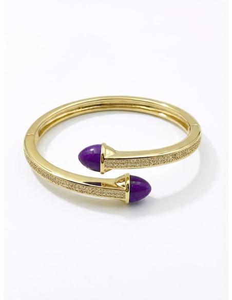 PULSERA DORADA DE MUJER PIEDRA MORADA Y CIRCONITAS | ESTILO CASUAL