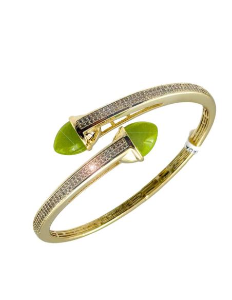 PULSERA MUJER DORADA PIEDRA PISTACHO Y CIRCONITAS | ESTILO CASUAL