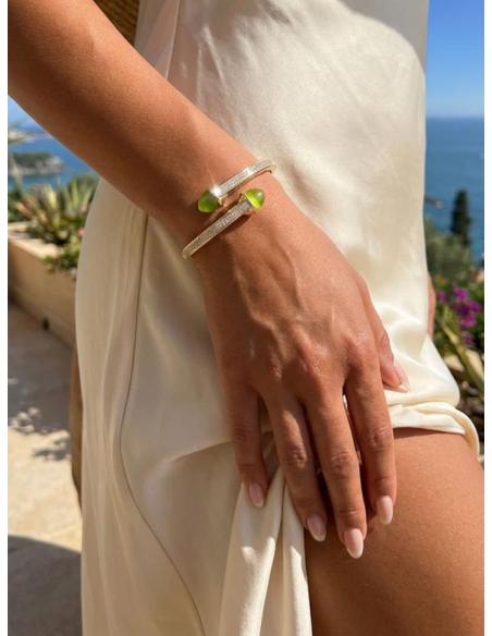 PULSERA MUJER DORADA PIEDRA PISTACHO Y CIRCONITAS | ESTILO CASUAL