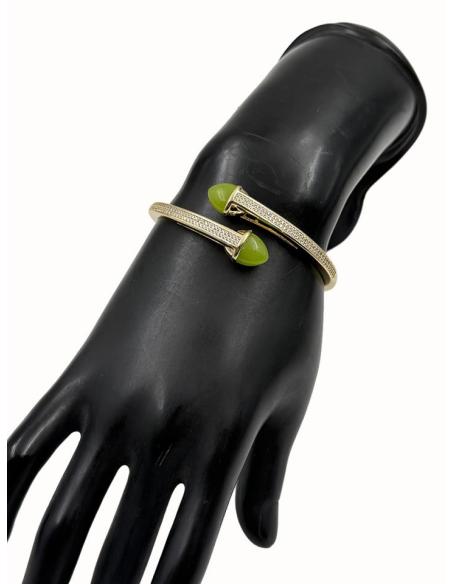 PULSERA MUJER DORADA PIEDRA PISTACHO Y CIRCONITAS | ESTILO CASUAL