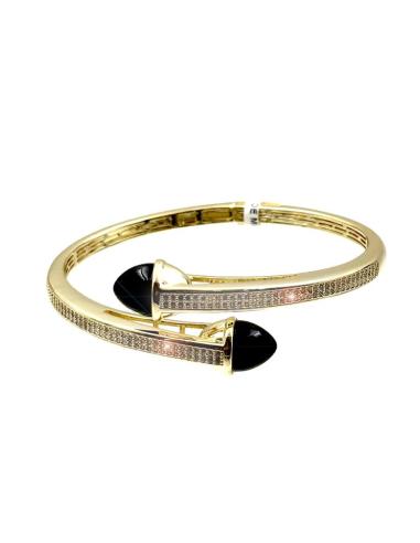 PULSERA DORADA DE MUJER PIEDRA NEGRA Y CIRCONITAS | ESTILO CASUAL