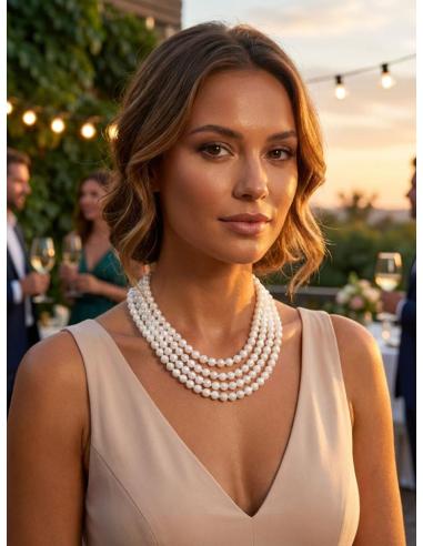 COLLAR MUJER BLANCO CORTO DE NACAR VARIAS HILERAS | ELEGANTE