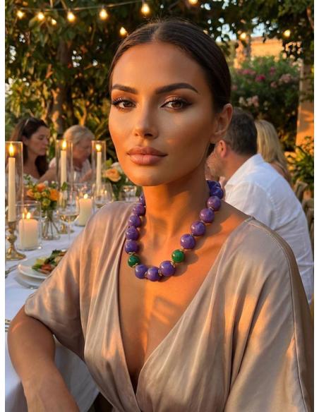 COLLAR MUJER CORTO MORADO DE PIEDRA DIA Y NOCHE | CASUAL Y EVENTO