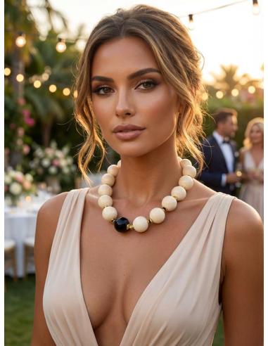 COLLAR MUJER CORTO BEIGE DE PIEDRA GRANDE | ELEGANTE CASUAL