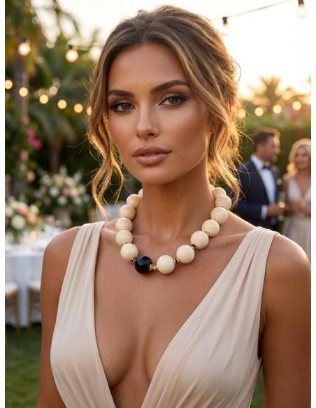 COLLAR MUJER CORTO BEIGE DE PIEDRA GRANDE | ELEGANTE CASUAL