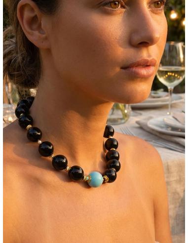 COLLARES NEGROS DE PIEDRA NEGRA GRANDE | DISEÑO ELEGANTE MUJER