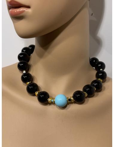 COLLARES NEGROS DE PIEDRA NEGRA GRANDE | DISEÑO ELEGANTE MUJER