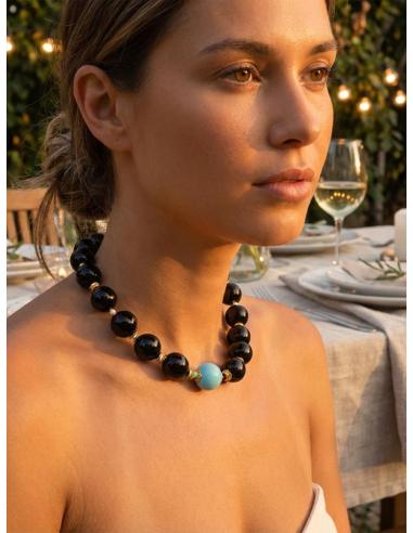 COLLARES NEGROS DE PIEDRA NEGRA GRANDE | DISEÑO ELEGANTE MUJER