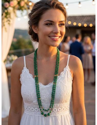 COLLARES DE PIEDRA VERDE ESMERALDA DOBLE LARGO | CASUAL ELEGANTE