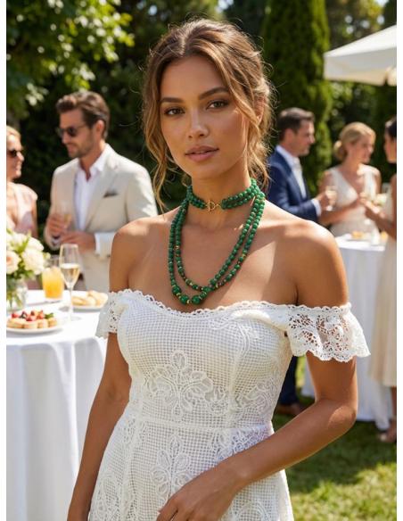 COLLARES DE PIEDRA VERDE ESMERALDA DOBLE LARGO | CASUAL ELEGANTE
