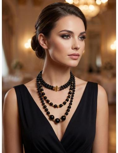 COLLARES DE PIEDRA NEGRA DISEÑO LARGO DOBLE HILERA | CASUAL ELEGANTE