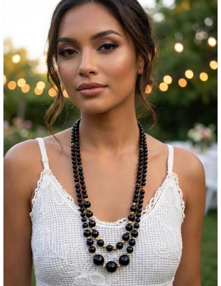 COLLARES DE PIEDRA NEGRA DISEÑO LARGO DOBLE HILERA | CASUAL ELEGANTE