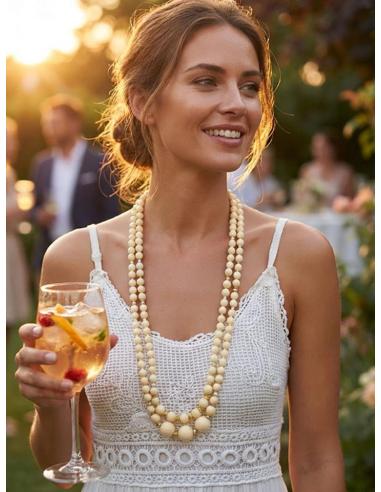COLLARES BEIGE MANTEQUILLA DISEÑO LARGO PARA MUJER | CASUAL ELEGANTE