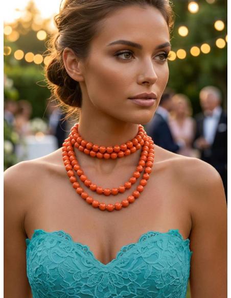 COLLARES NARANJA CORAL DISEÑO LARGO DOBLE HILERA | CASUAL ELEGANTE