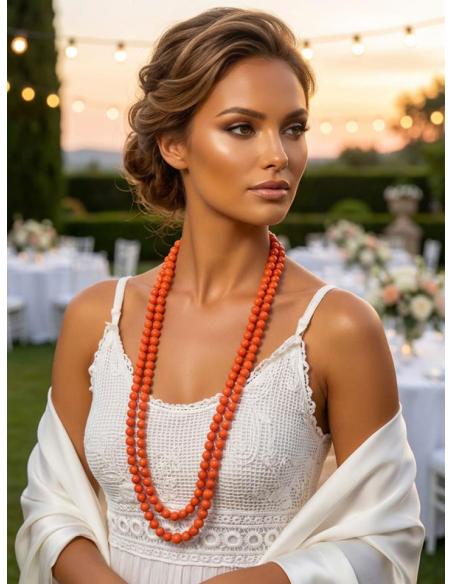 COLLARES NARANJA CORAL DISEÑO LARGO DOBLE HILERA | CASUAL ELEGANTE