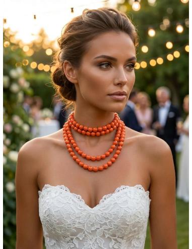 COLLARES NARANJA CORAL DISEÑO LARGO DOBLE HILERA | CASUAL ELEGANTE