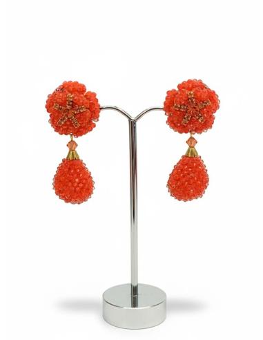 PENDIENTES DE CRISTA SWAROSKY CORAL FLOR Y LAGRIMA | JOYAS DE DISEÑO