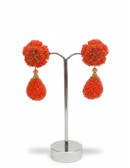 PENDIENTES DE CRISTA SWAROSKY CORAL FLOR Y LAGRIMA | JOYAS DE DISEÑO