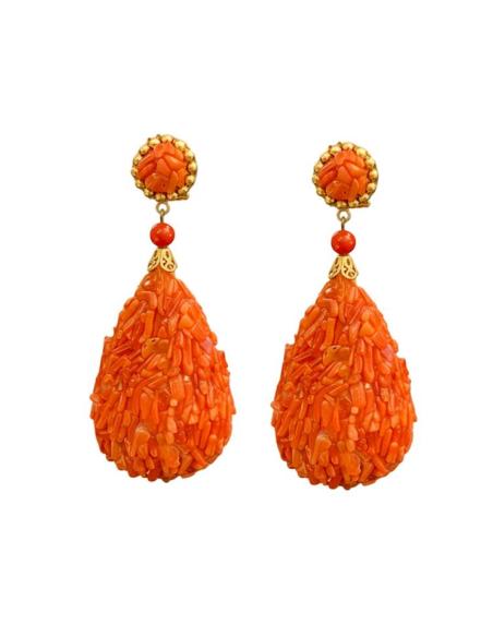 PENDIENTES LAGRIMA DE CORAL MEDITERRANEO | MODA FLAMENCA Y ELEGANTE