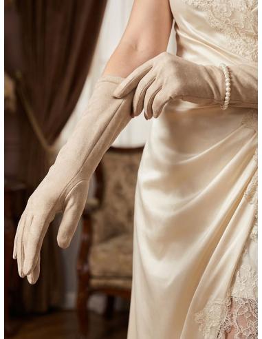 GUANTES LARGOS BEIGE TOSTADO DE...