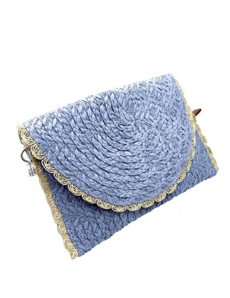 BOLSOS RAFIA AZUL LAVANDA CARTERA CON RIBETE | PRIMAVERA VERANO