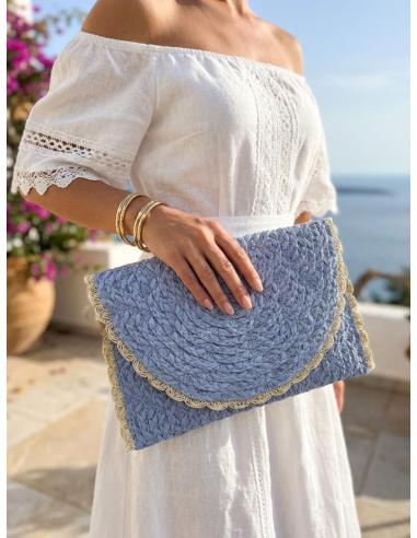 BOLSOS RAFIA AZUL LAVANDA CARTERA CON RIBETE | PRIMAVERA VERANO