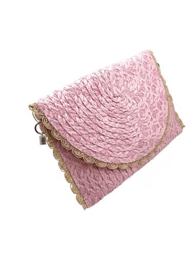 BOLSOS RAFIA ROSA BEBE CARTERA CON RIBETE | PRIMAVERA VERANO