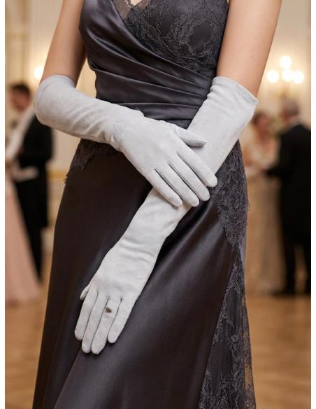 GUANTES LARGOS DE BODA FIESTA Y GALA GRIS PERLA | INVITADA MADRINA