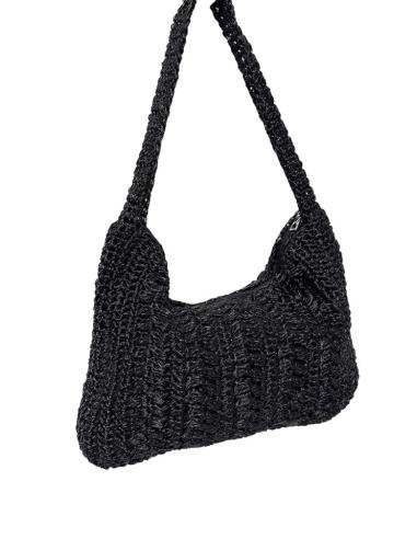 BOLSOS NEGROS TEJIDO BRILLO Y ASA PARA COLGAR | ACCESORIOS MUJER