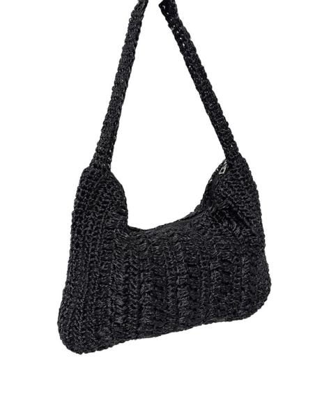 BOLSOS NEGROS TEJIDO BRILLO Y ASA PARA COLGAR | ACCESORIOS MUJER
